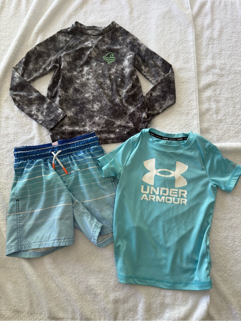 Bundle of 3 swimwear pieces - 1 swim trunks & 2 swim rash guards - Size 6/7